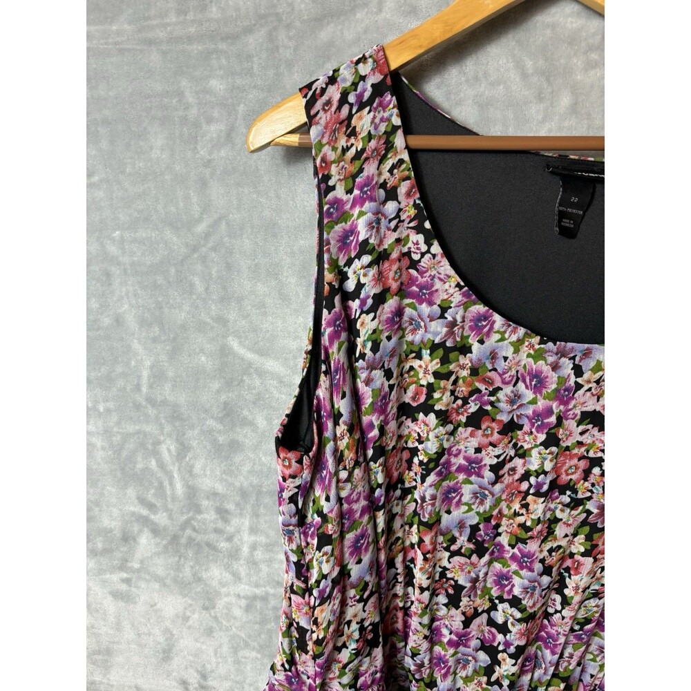 Lane Bryant Woman’s Dress Size 22 Floral Sleeveless Asymmetrical Ruffle Hem Tie - Picture 4 of 6